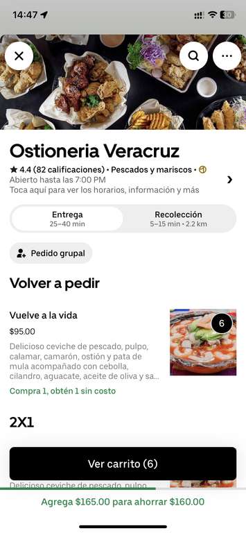 Uber Eats: 6 Vuelve a la Vida x 125 | Ostioneria Veracruz | Uber One