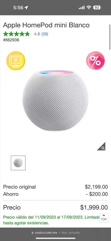 Costco: Apple HomePod mini Blanco