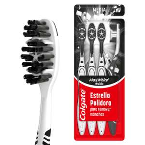 Amazon: Cepillo dental Colgate Max White Carbón Medio 4 pzas