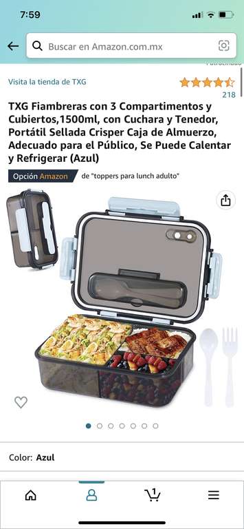 Amazon: Fiambreras con 3 Compartimentos y Cubiertos,1500ml, con Cuchara y Tenedor