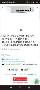 Digitalife: Switch Cisco Gigabit Ethernet MS220-8P-HW 8 Puertos 10/100/1000Mbps + 10SFP 20 Gbit/s 8000 (error de precio $0.26)