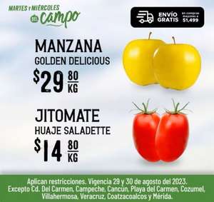 Soriana: Martes y Miércoles del Campo: Jitomate $14.80 kg • Manzana Golden $29.80 kg