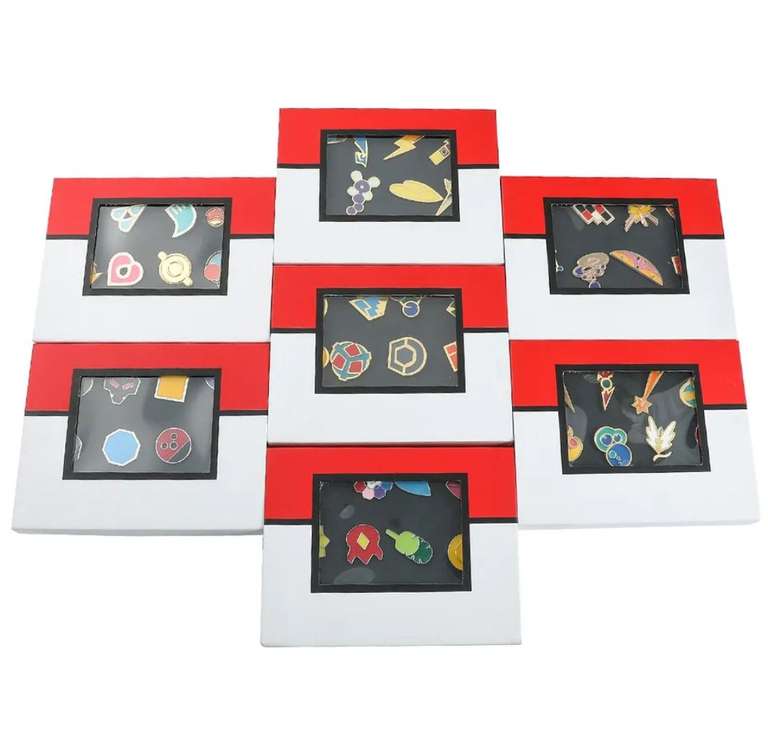 AliExpress: Medallas de Gimnasio Pokémon con Estuche (Kanto, Johto, Hoenn, Sinnoh, Unova, Kalos, Islas Naranja)