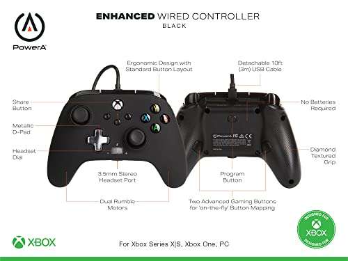 Amazon: Control Mejorado Alámbrico para Xbox Series X|S - Negro