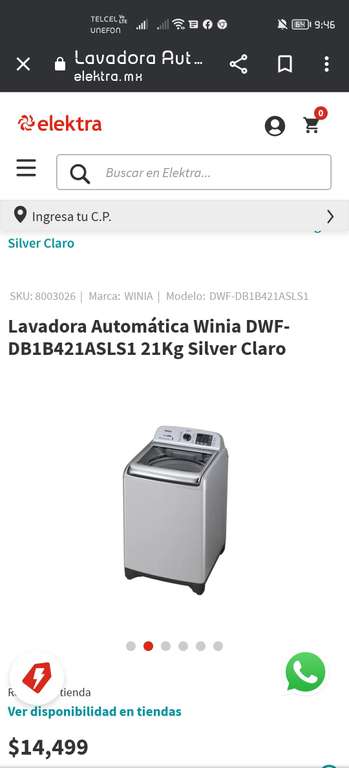 Salinas y Rocha Tuxpan: Lavadora Automática Winia DWF-DB1B421ASLS1 21Kg Silver Claro