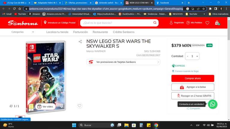Sanborns: Lego Star Wars The Skywalker Saga Nintendo Switch
