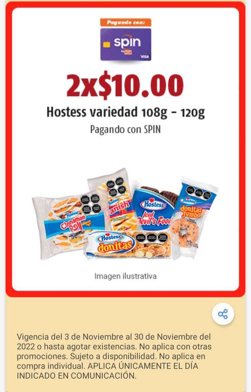 Oxxo: Pan Dulce y Pastelitos Hostess en oferta 2X$10 (Pagando con Tarjeta Spin By Oxxo)