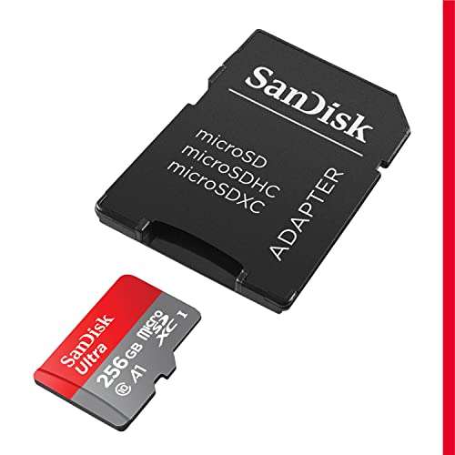 AMAZON SanDisk Tarjeta de Memoria microSDXC UHS-I de 256 GB + Adaptador (A1, Clase 10, U1, vídeo Full HD, hasta 150 MB/s de Lectura)