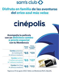 Combos Cinepolis a precio especial: Sam's Club Benefits