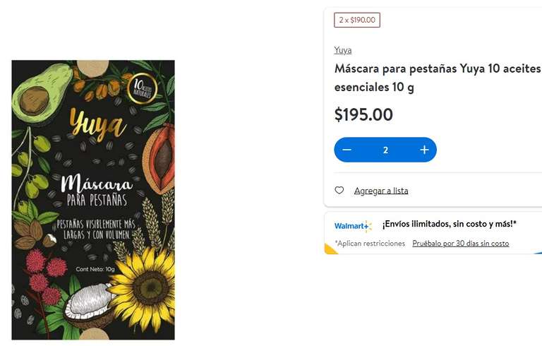 Walmart: Mascara para pestañas Yuya 2x$190