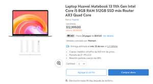 Walmart: Laptop Huawei Matebook 13 11th Gen Intel Core i5 8GB RAM 512GB SSD más Router AX3 Quad Core