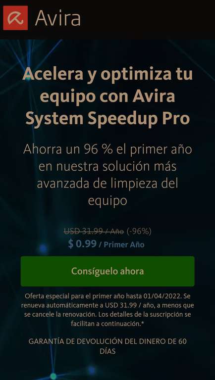Avira Speed up Pro: Suscripción de 1 año en 20 pesos