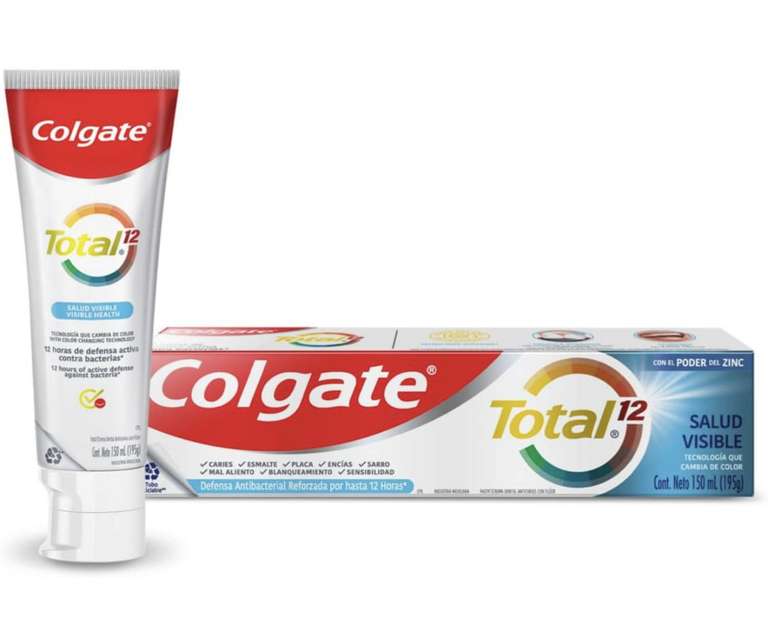 Amazon: Colgate Pasta Dental, Total 12, Salud Visible Multibeneficios, 12 Horas de Defensa Antibacterial 150 ml | Envío gratis prime