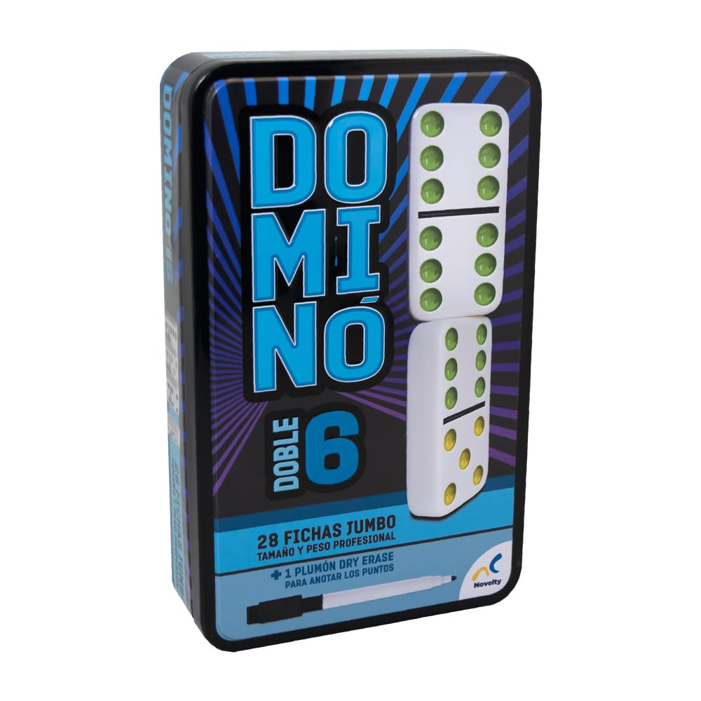 AMAZON: Novelty Corp. Domino Doble 6 Con 28 Fichas Jumbo, incluye pieza plastica de inicio y plumon borrable (Disponible negro clásico)