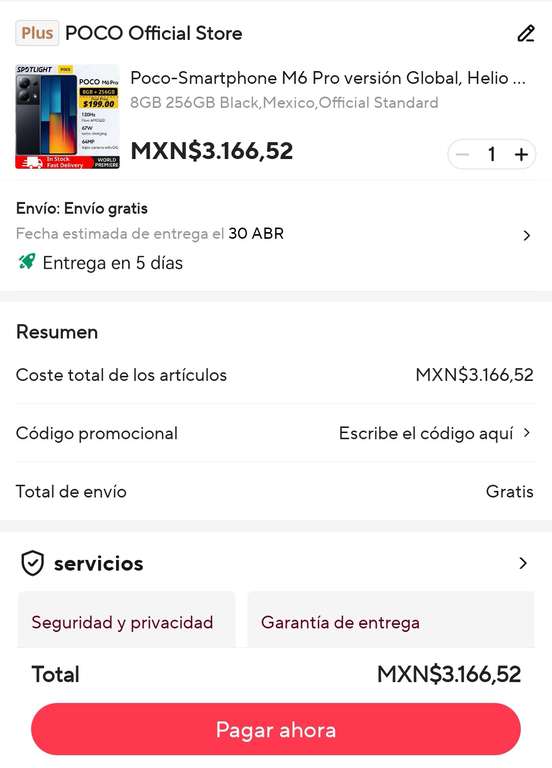 AliExpress: POCO M6 pro envío desde México