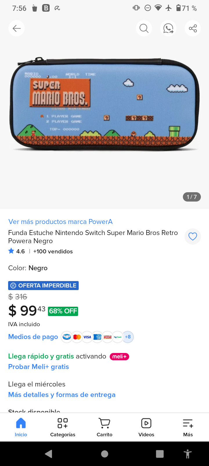 Mercado Libre: Funda Estuche Nintendo Switch Super Mario Bros Retro Powera Negro