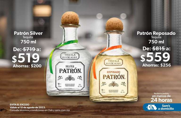 Sam's Club: Tequila 100% de agave El Patrón en oferta | Ejemplo: El Patrón Silver por $519