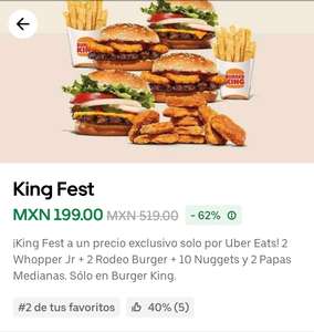 Uber Eats: King Fest en Burger King