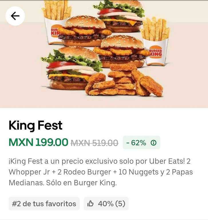 Uber Eats: King Fest en Burger King