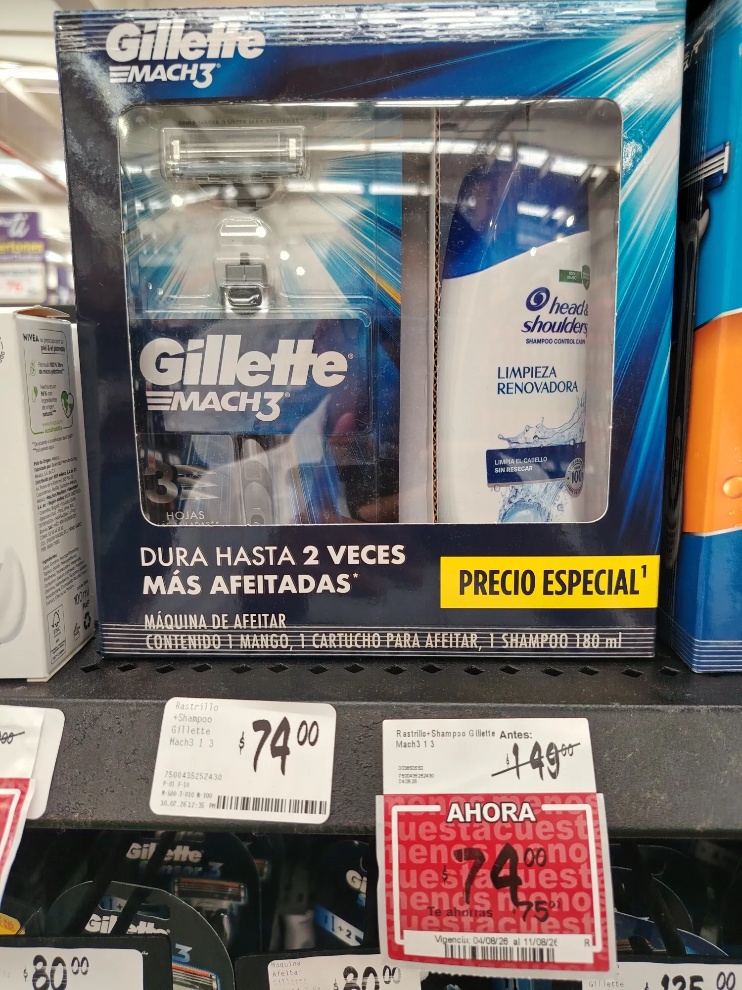 Tiendas Chedraui: Gillette Mach3 (1 repuesto) + Shampoo Head & Shoulders 180 ml