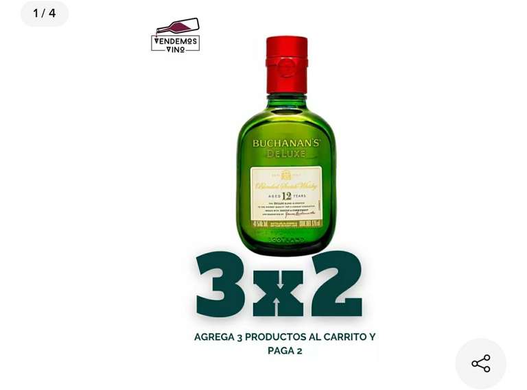 Mercado Libre: Whisky Buchanan´s 12años Deluxe 375 Ml al 3×2 ($198 c/u al comprar 3)