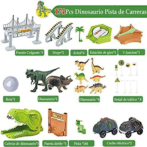 Amazon Juguete de Pista de Carros de Dinosaurios 174-Pieza Incluye 2 Coches de Dinosaurios envio gratis prime