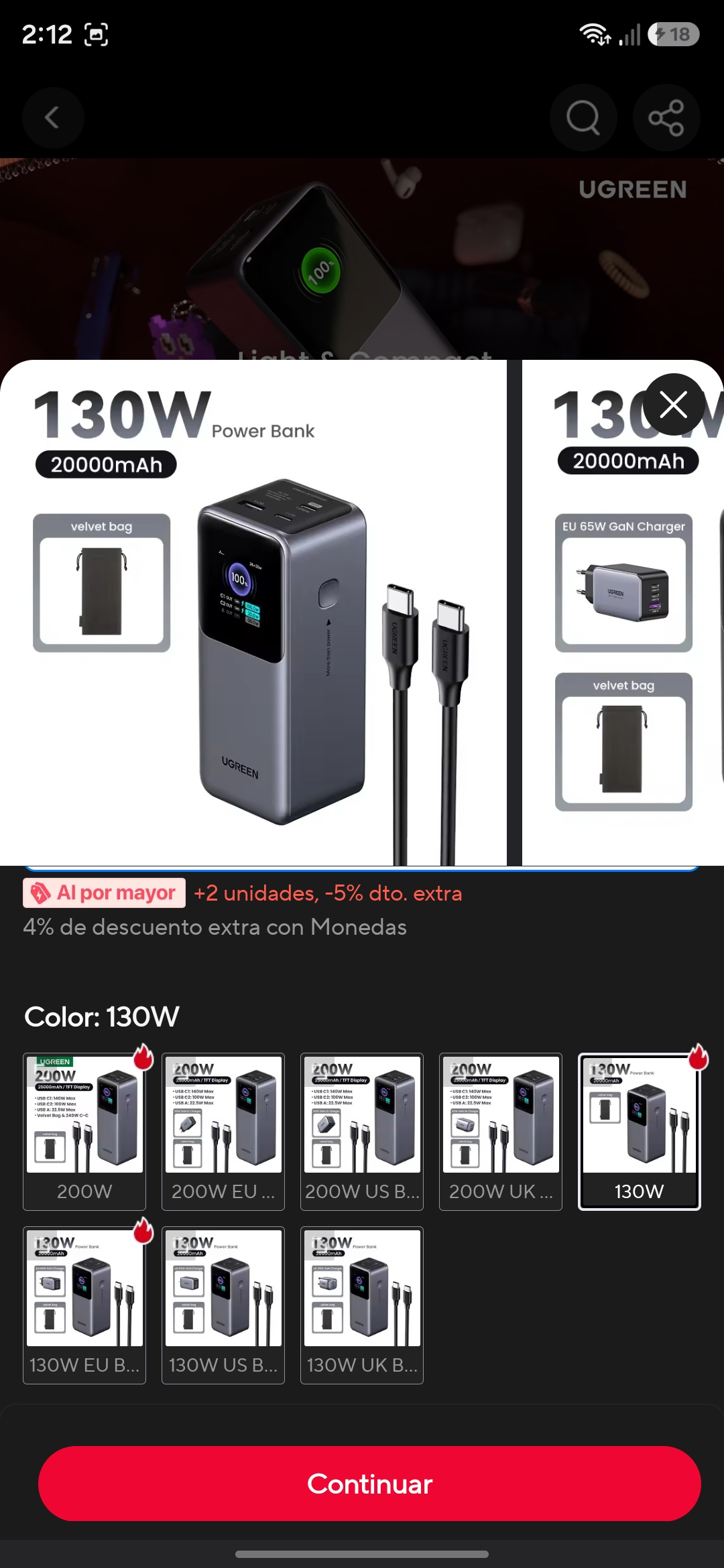 AliExpress: Powerbank Ugreen 20,000 mAh 130W (con monedas, puede bajar más con cupones, leer descripción).