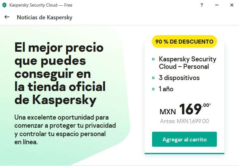 Kaspersky Security Cloud 90% descuento