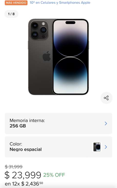 ML Apple iPhone 14 Pro Max (256 GB) - Negro espacial / Mercado Libre