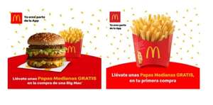 McDonald's App: Papas gratis al comprar lo que sea y/o al comprar una Big Mac