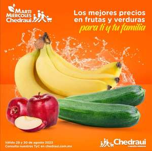 Chedraui: MartiMiércoles de Chedraui 29 Agosto: Pepino $9.50 kg • Plátano $12.50 kg • Manzana Roja $29.50 kg