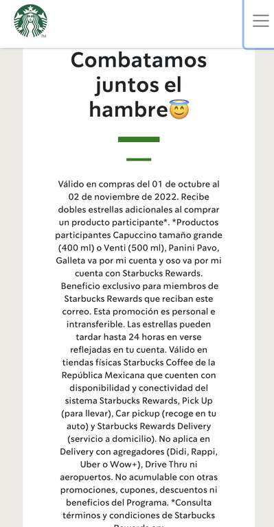 Starbucks Rewards: Promo Estrellas dobles comprando productos participantes