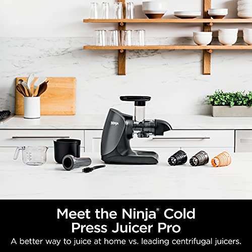 Amazon: Ninja JC101 Cold Press Pro - Exprimidor lento compacto potente con control total de pulpa y fácil limpieza, grafito