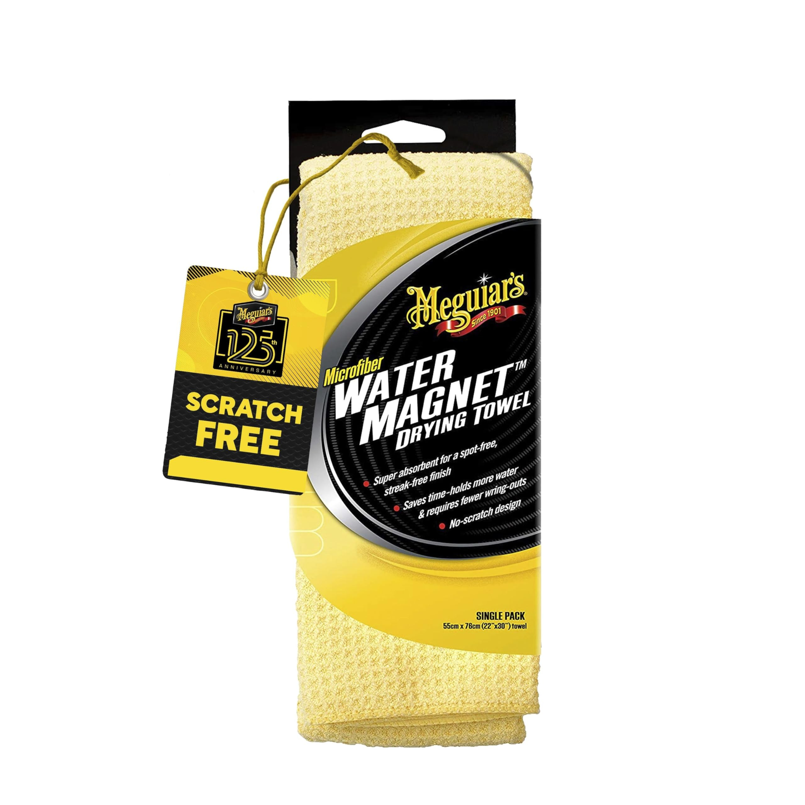 Amazon: Meguiar's X2000 Toalla de Secado de Microfibra con imán de Agua, 1 Paquete, Amarillo, 22 x 30