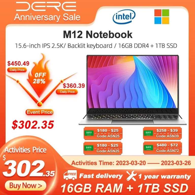 Laptop Dere Intel Celeron N5095 15.6 pulgadas en AliExpress