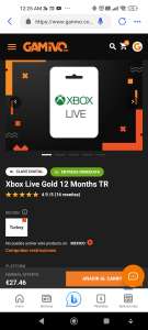Gamivo: Xbox live gold 12 meses Turquía
