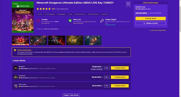 Eneba: Minecraft dungeons Ultimate edition Turquia para Xbox