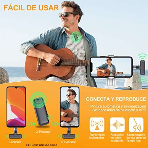 Amazon: Micrófono de Solapa inalámbrico lavalier, Mini Micrófono inalámbrico 2 en 1 con Estuche de Carga, Plug and Play, lPhone y Android