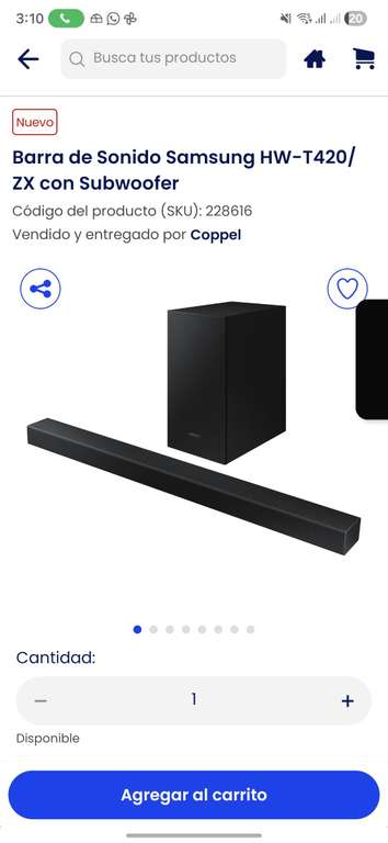 Barra de Sonido Samsung HW-T420/ZX con Subwoofer Coppel at Coppel