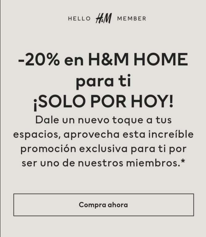 H&M: 20% de descuento en Home Sólo Miembros