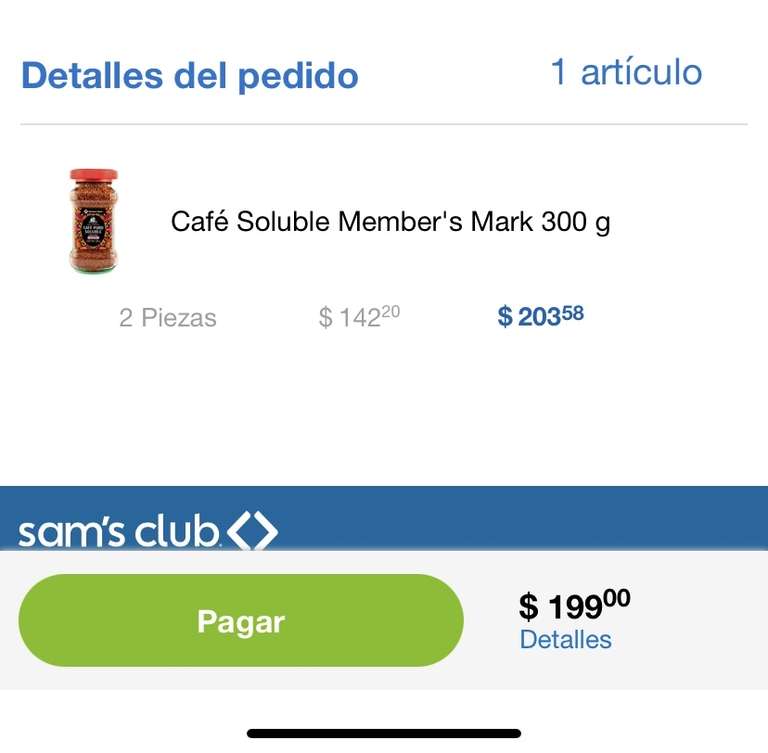 Sams Club: Café Soluble Member's Mark 300 g 2 x 199