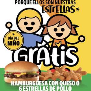 Carl´s Jr: Día del Niño Hamburguesa con Queso o 6 Estrellas de Pollo GRATIS en la Compra de Cualquier Combo