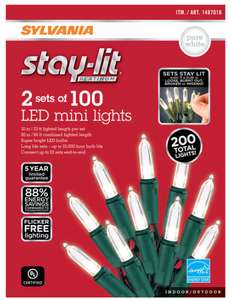 Costco: Sylvania 2 Set de Mini Luces LED STAYLIT Series Navideñas de 100 c/u Luz Blanca