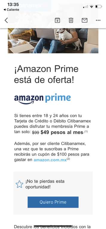 Amazon Prime a $49 + cupón de $100 con Citibanamex Crédito o Débito