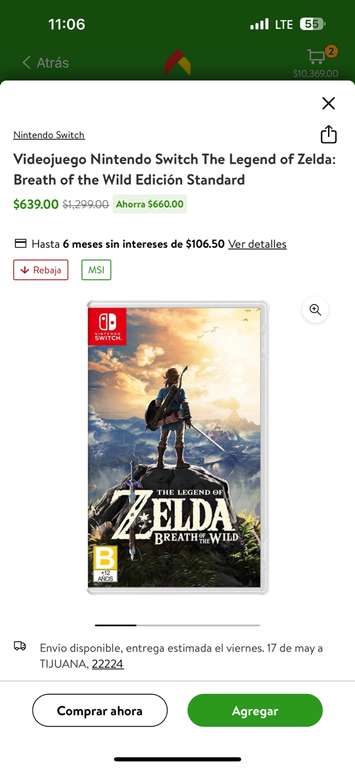 Bodega Aurrera: Videojuego Nintendo Switch The Legend of Zelda: Breath of the Wild Edición Standard