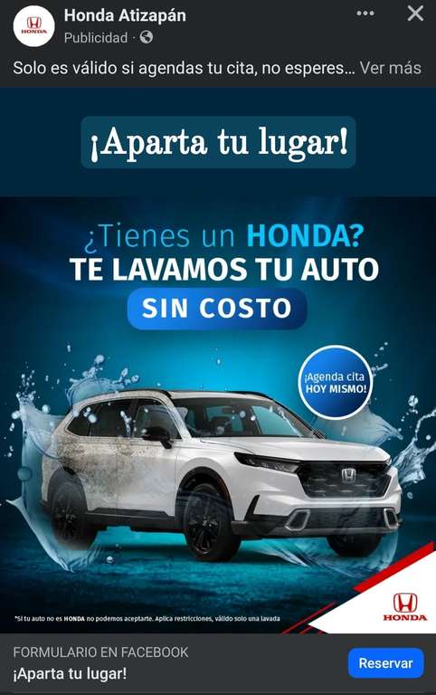 Honda Atizapan: Lavado gratis a tu auto HONDA