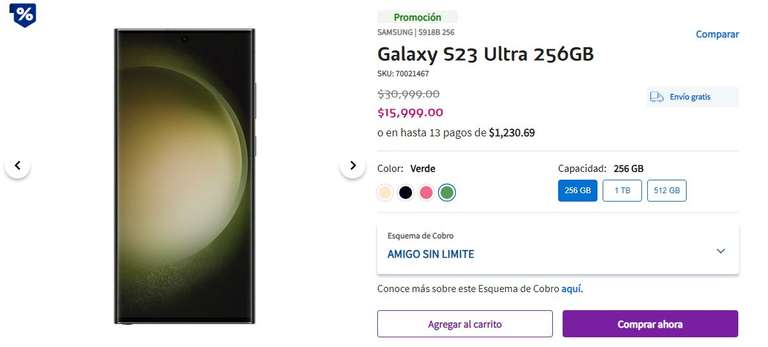 Telcel: Galaxy S23 Ultra 256GB