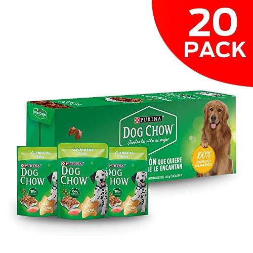 Amazon: DOG CHOW Alimento Húmedo Cachorros Pollo, Paquete con 20 Pzas de  100g 