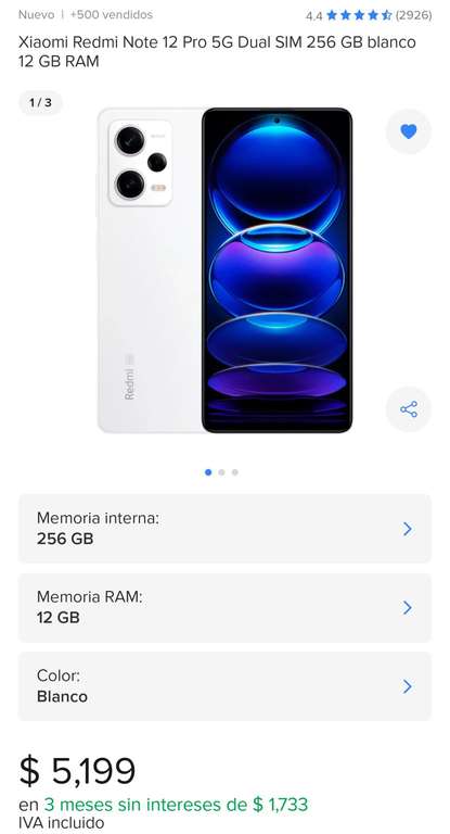Mercado Libre: Xiaomi Redmi Note 12 PRO 5G Dual SIM 12Ram 256G