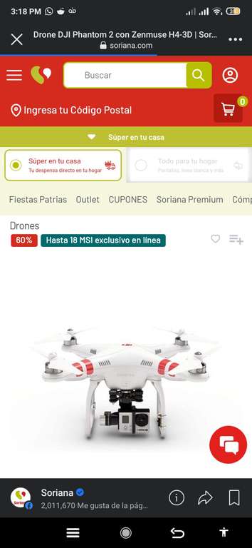 Soriana Drone Dji Phantom 2 con Zenmuse / Sin GoPro